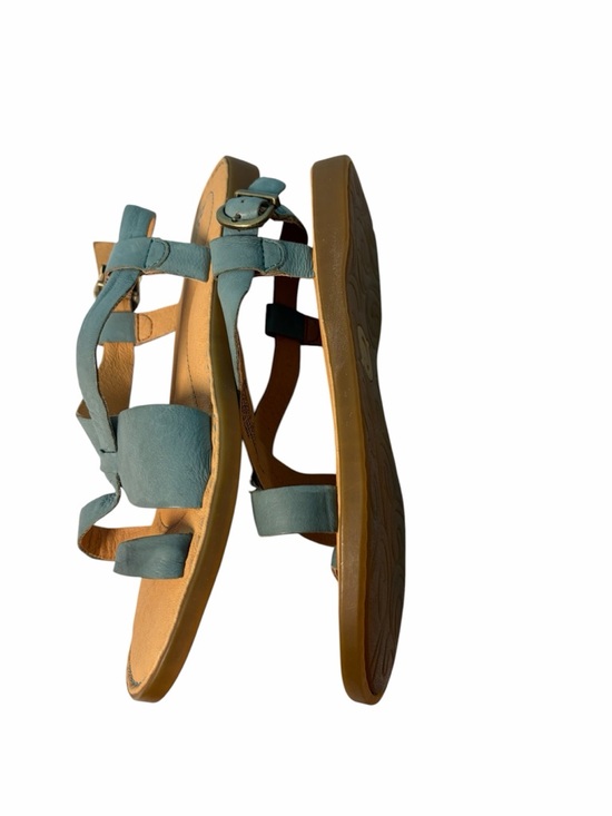 Born Inya Sandals Women's 6M Blue Tan Leather Strappy Toe Loop Flat Buckle - Picture 2 of 11